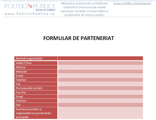 Formular parteneriat ONG Formular parteneriat ONG